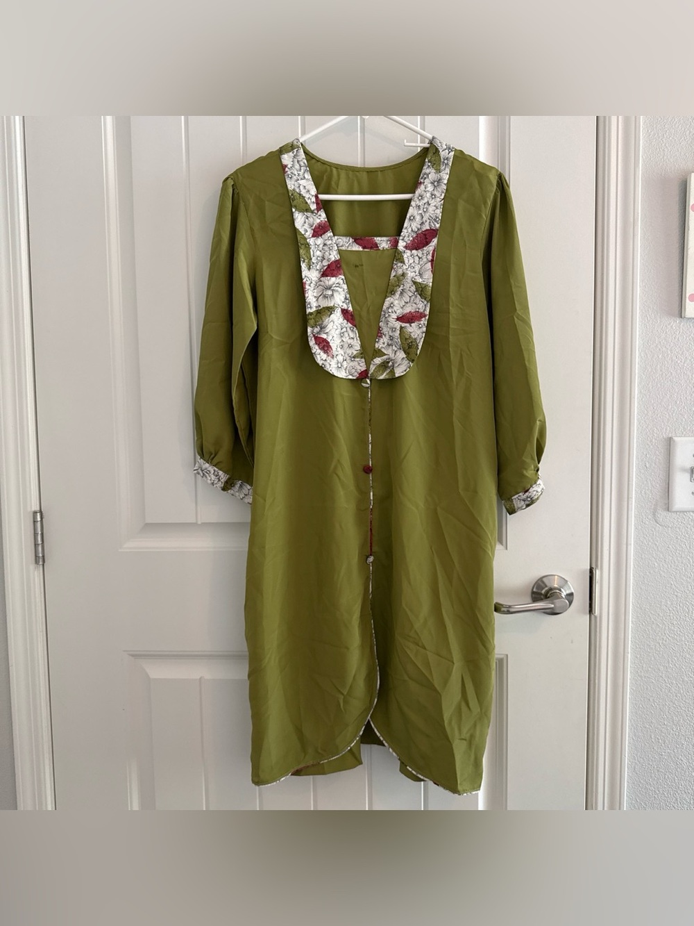 Women’s Olive Green Tunic Dress with Floral Accents